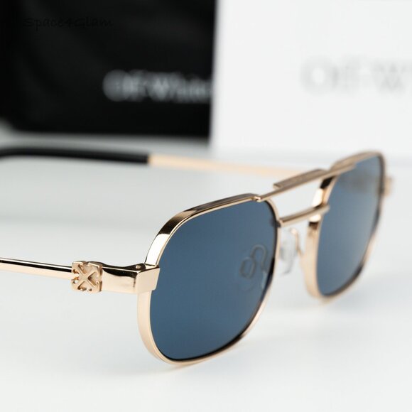 Off-White Women Sunglasses Gold Blue Oval OERI123 VAIDEN 7645 NEW AUTHENTIC main image 6